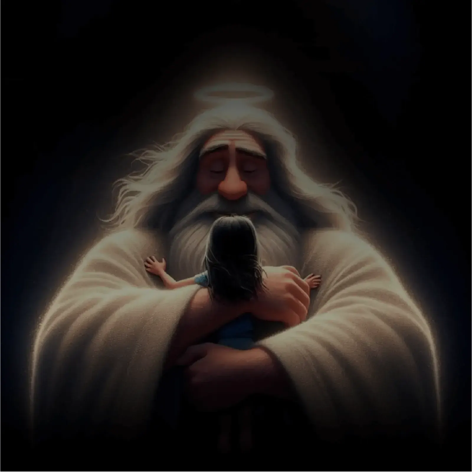 Jesus acolhendo uma criança em uma ilustração